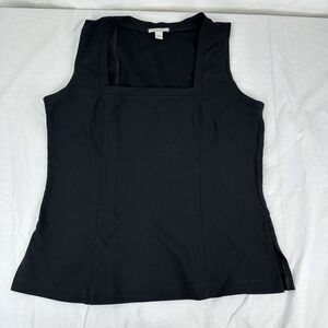Boston Proper Black Square Neck Shell Tank Sleeveless Stretch Large Side Slits
